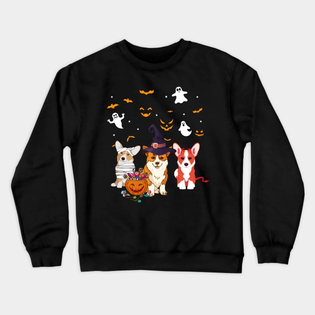 Funny Three Corgi Halloween Gift Crewneck Sweatshirt by Bensonn